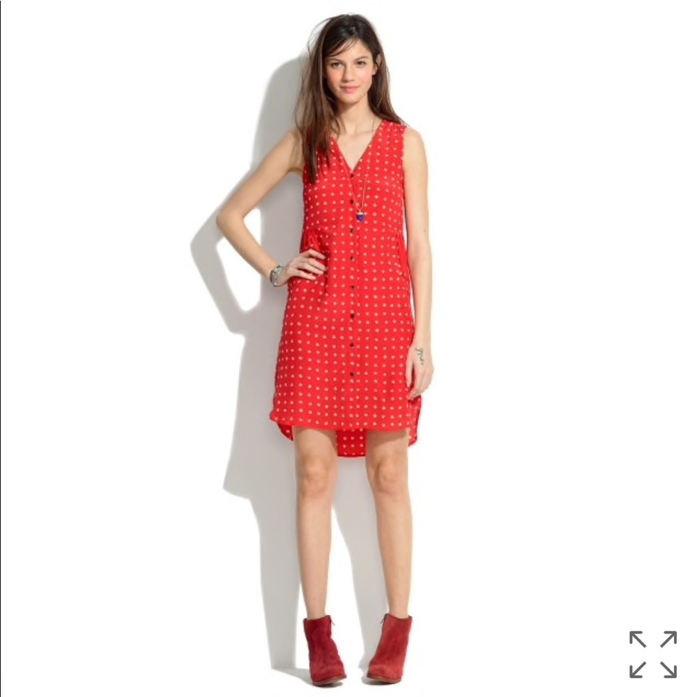 0185 Madewell 100% silk water flower red & White dress sz S - Picture 1 of 8